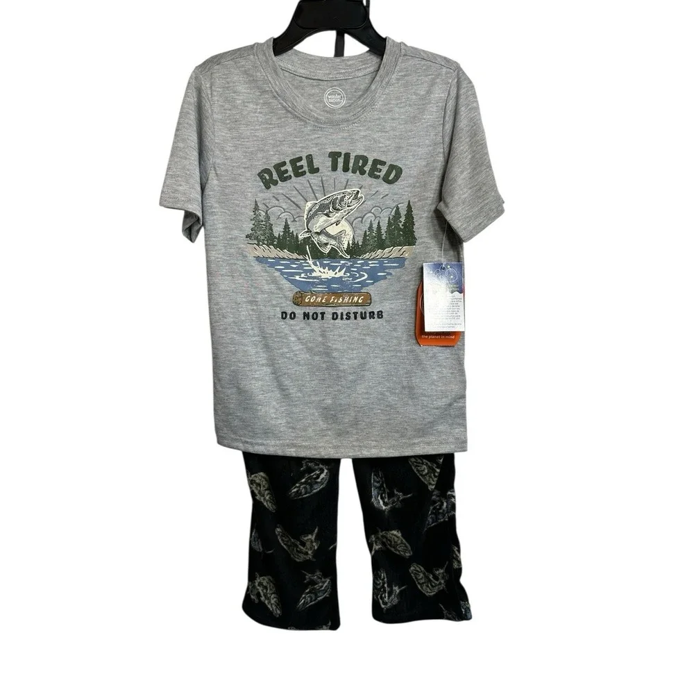 wonder‎ nation boys pajamas sleepwear shirt & pants outfit set size XS 4 5